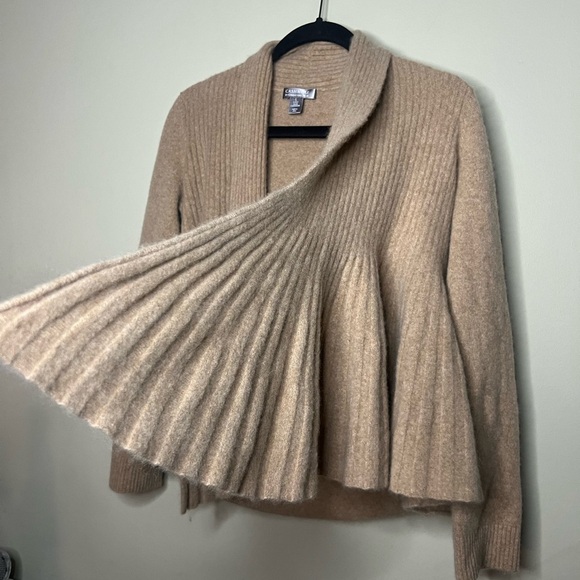 Cashmere By Charter Club Pleated Open Cardigan Tan Large 100% 2 Ply Cashmere - Picture 4 of 12